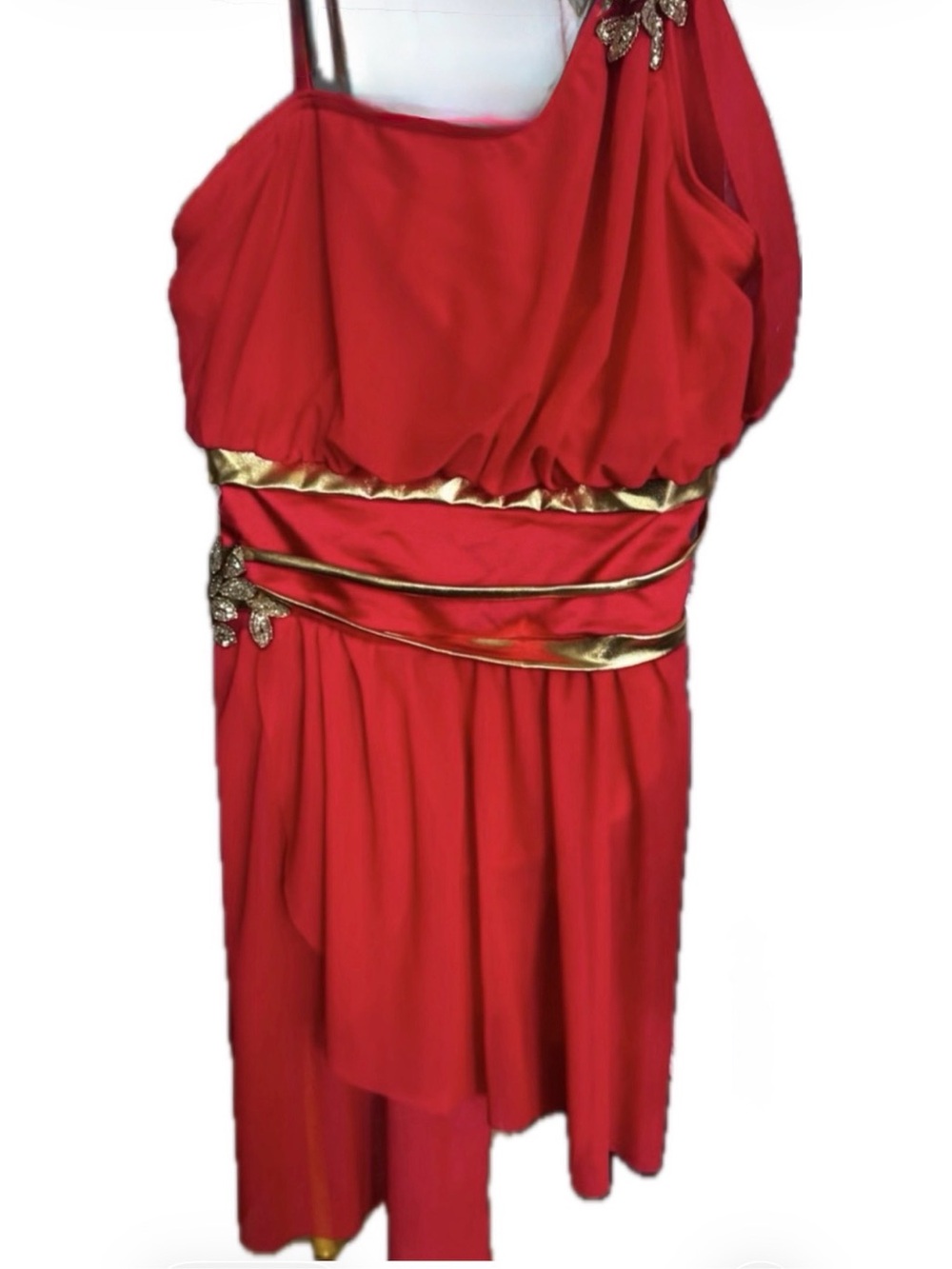 Weissman Showtime Diana Actaeon XLC Girls One-Shoulder Red & Gold dance costume